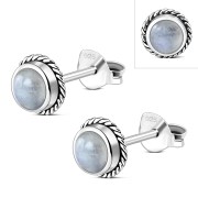 6pairs, Rainbow Moonstone Round Stud Silver Earrings - e369